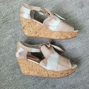 80%20 Tie Dye Leather Peep Toe Cork Platform Sandals Size 7.5